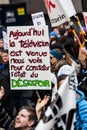 Protesters Holding all kind of Signs, Flags and Placards in the Streets. Royalty Free Stock Photo